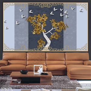 Tranh chim bồ câu và cây mùa thu trang trí phòng khách