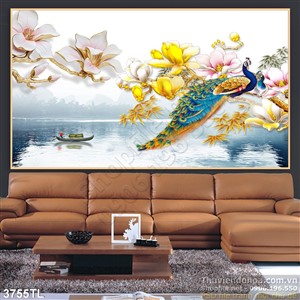 Tranh 3D chim công và hao mộc lan
