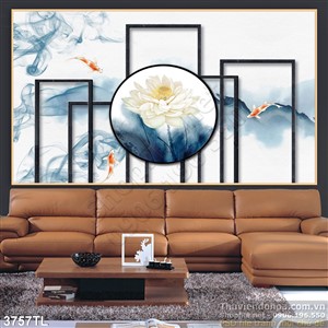 Tranh hoa sen và cá chép nghệ thuật đẹp