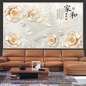 Tranh lụa 3D hoa thư pháp giả ngọc đẹp nhất