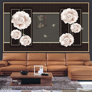 Tranh 3D hoa hồng thư pháp trang trí phòng khách đẹp