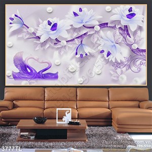 Tranh lụa 3D hoa và chim thiên nga giả ngọc đẹp nhất