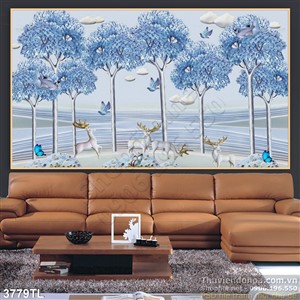Tranh 3D rừng cây và hươu trang trí nghệ thuật