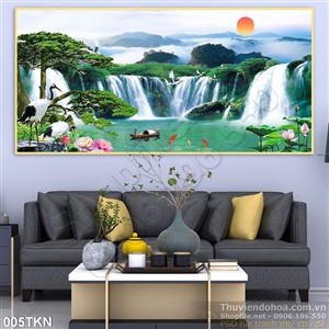 Tranh thác nước phong thủy trang trí phòng khách