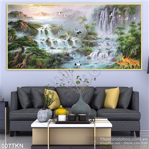 Tranh thác nước sơn dầu trang trí phòng khách đẹp