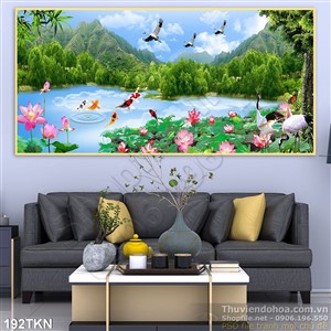 Tranh cá chép và sơn thủy trang trí phòng khách