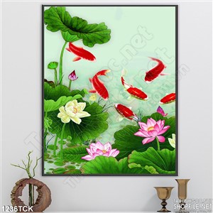 Tranh hoa sen cá chép psd Tranh hoa sen cá chép psd