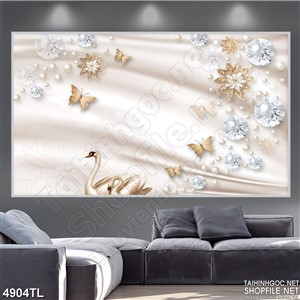 Tranh 3D thiên nga và hoa đẹp nhất