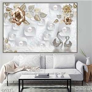 Tranh lụa 3D đẹp thiên nga in uv