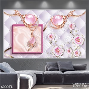 Tranh lụa đẹp hoa ngọc trai dây chuyền