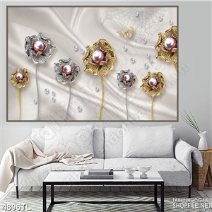 Tranh lụa hoa cúc ngọc trai