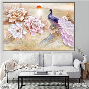 Tranh lụa mẫu đơn và chim công