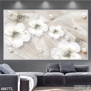 Tranh lụa 3D hoa trắng đẹp
