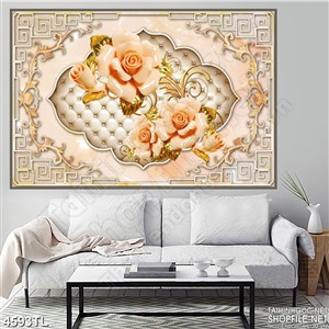 Tranh in gạch hoa hồng cam