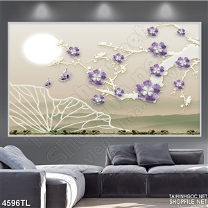 Tranh lụa 3D hoa mai tím