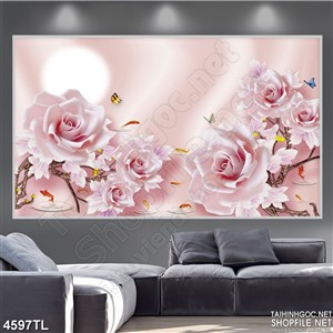 Tranh lụa in gạch hoa hồng