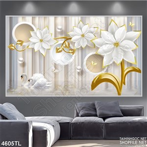 Tranh in gạch hoa trắng trang trí