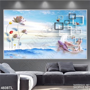 Tranh 3D cá koi trang trí tường