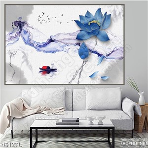 Tranh hoa sen xanh thủy mặc