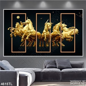 Tranh ngựa khảm vàng psd