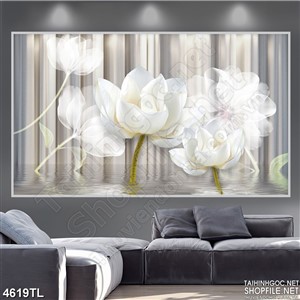 Tranh hoa sen trắng in gạch