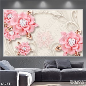 Tranh lụa hoa hồng in tường