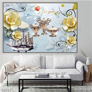 Tranh lụa hoa hồng vàng 4D