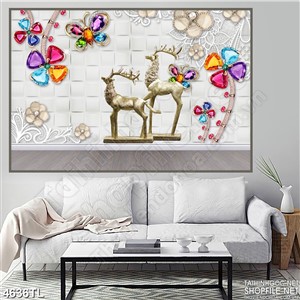 Tranh lụa 3D hươu sao và ngọc