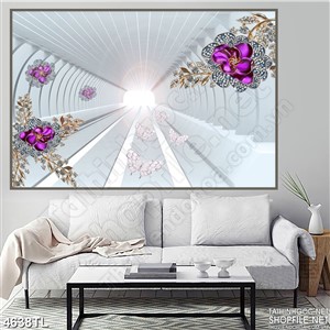 Tranh 3D khối sáng và hoa tím