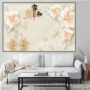 Tranh lụa thiên nga và hoa lan ngọc