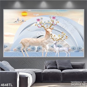 Tranh lụa tuần lộc hình khối tròn