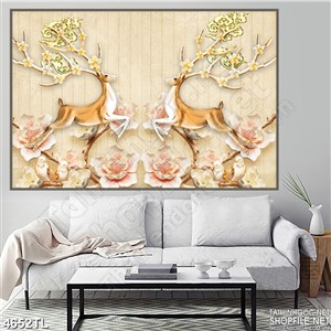 Tranh lụa hươu sao sừng hoa
