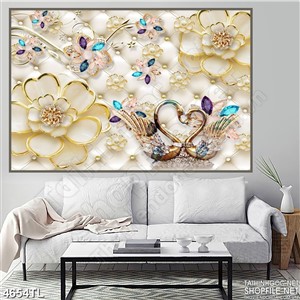 Tranh hoa mai và thiên nga trang trí