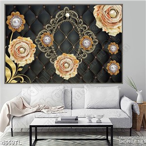 Tranh in gạch nền đen hoa hồng vàng
