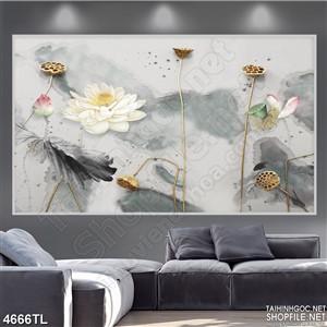 Tranh thủy mặc hoa sen trắng psd