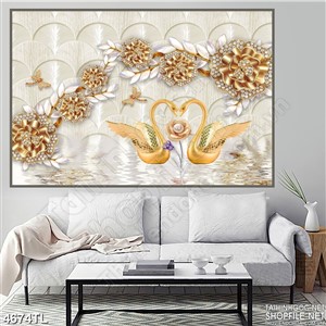 Tranh lụa 3D thiên nga vàng