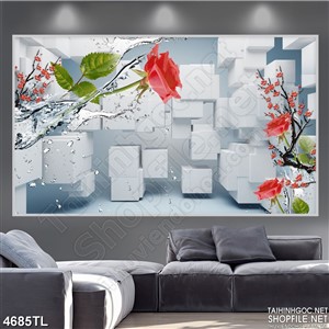 Tranh lụa hoa trong nước hình khối