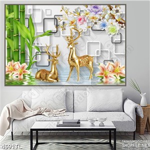 Tranh lụa tuần lộc in bóng nước 5D