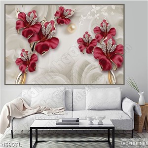 Tranh điểm xuyến hoa lụa đỏ