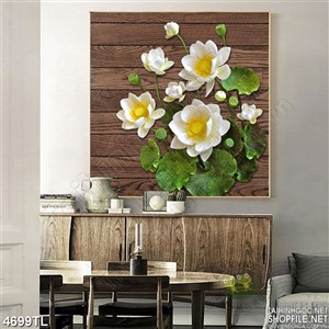 Tranh lụa hoa sen vàng