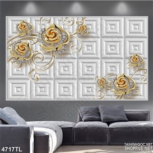 Tranh in gạch hoa hồng gold psd