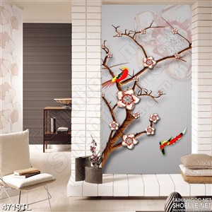 Tranh khổ dọc chim én và hoa