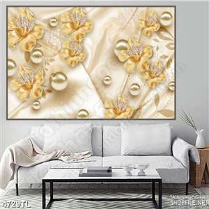 Tranh lụa hoa vàng gold in uv