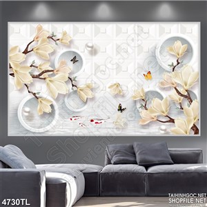 Tranh in lụa hoa mộc lan psd