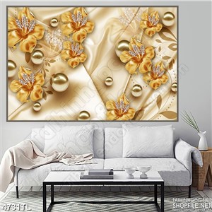 Tranh lụa in hoa vàng nghệ thuật