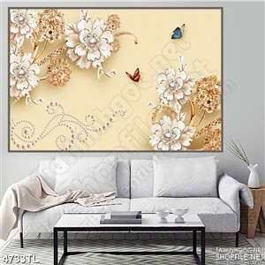 Tranh lụa in hoa ngọc trắng và bướm psd