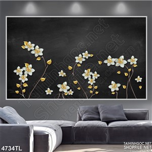 Tranh lụa nền đen hoa trắng