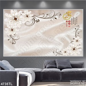 Tranh lụa 3D hoa trắng psd