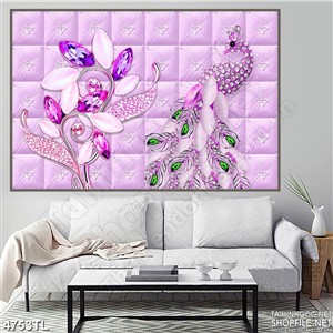 Tranh lụa nền tím hoa khảm đá 4D