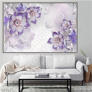 Tranh hoa tím khảm ngọc